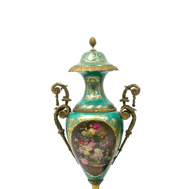 Pair of Large / Impressive 19th Century French Ormolu Mounted Sèvres Porcelain Urns For Sale - Image 13 of 13