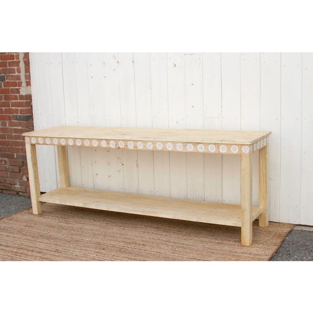 1990s Bleached Teak Blossom Inlaid Console For Sale - Image 5 of 13