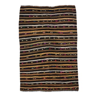 Vintage Yellow Striped Kilim Rug-7'2'x10'5" For Sale