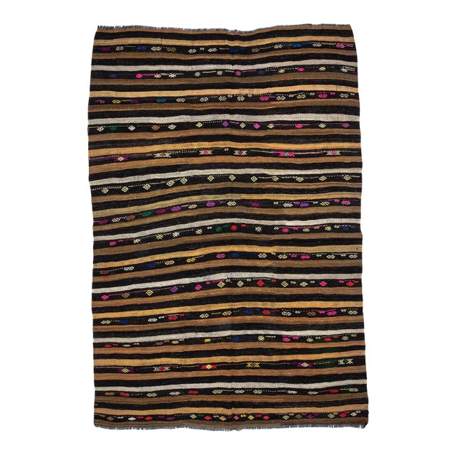 Vintage Yellow Striped Kilim Rug-7'2'x10'5" For Sale