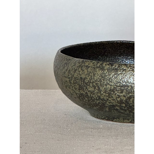 Vintage Ceramic Bowl with Black and Green Textured Glaze, 7 dia x 3 h. Great mid century vibes, perfect on a coffee table...