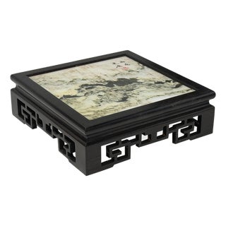 Square Dream Stone Inlaid Rosewood Geometric RuYi Display Stand For Sale