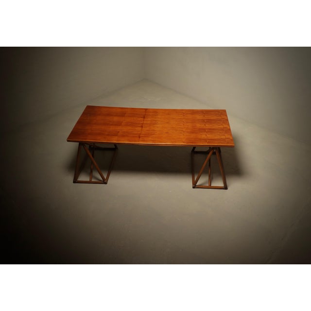 Mid-Century Modern Italian Trestle Dining Table in Bamboo and Rattan, 1970s For Sale - Image 10 of 15