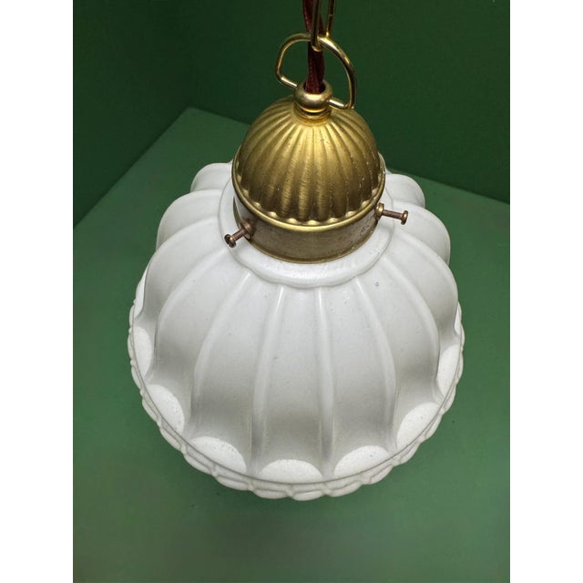 Metal Vintage Opal Glass Pendant Light, 1920s For Sale - Image 7 of 11