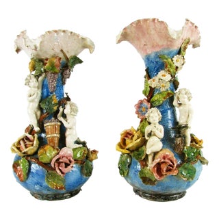 Liberty Vases in Polychrome Ceramic, 1890s, Set of 2 For Sale