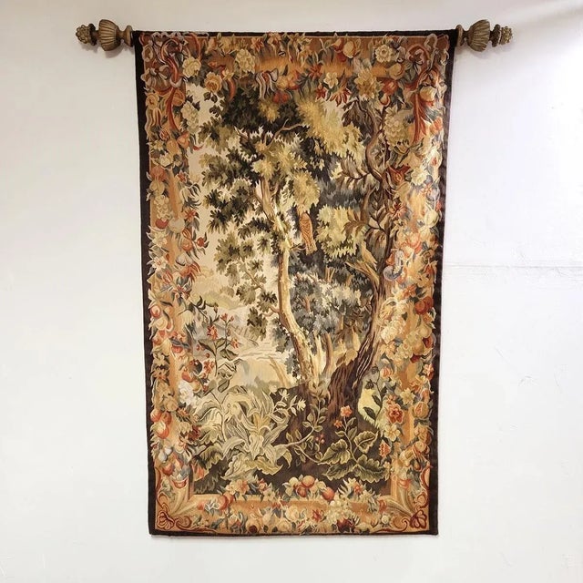French French Verdure-Style Aubusson Tapestry “Bird in Tree”, 50” X 60” For Sale - Image 3 of 11