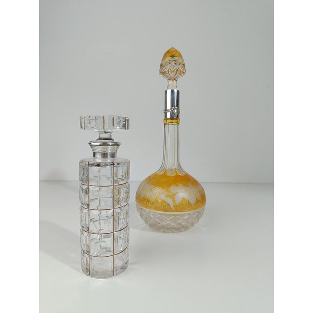 Vintage Spirit Decanter Bottle in Colored Cut Crystal and Embossed Silver, 1930s For Sale - Image 3 of 18