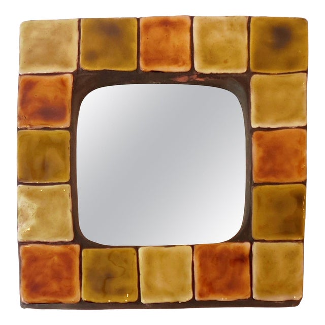 Square Ceramic Mirror, 1950s For Sale