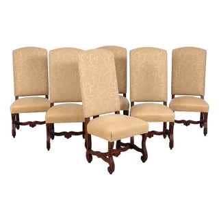 Late 20th Century Set of Six Ralph Lauren Louis XIV Style Leather & Damask Dining Chairs For Sale