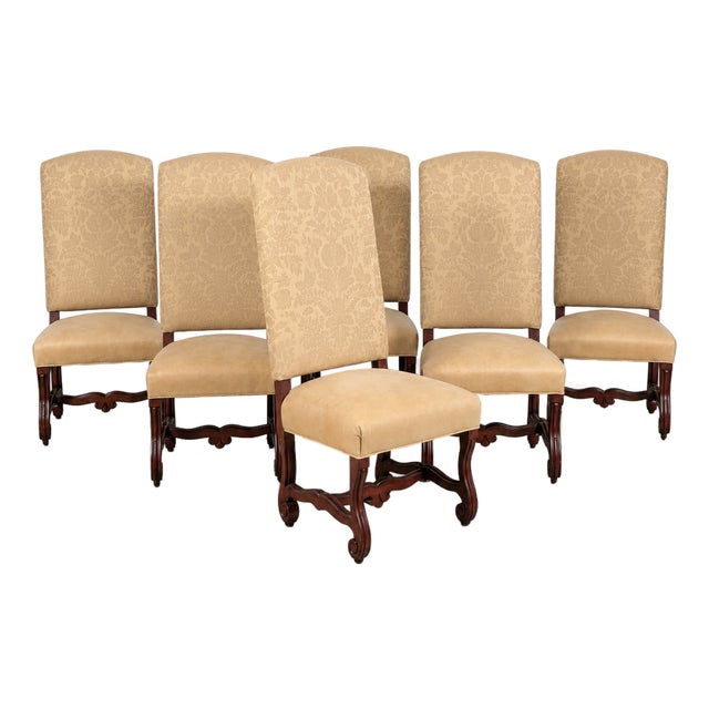 Late 20th Century Set of Six Ralph Lauren Louis XIV Style Leather & Damask Dining Chairs For Sale