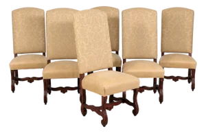 Late 20th Century Set of Six Ralph Lauren Louis XIV Style Leather & Damask Dining Chairs