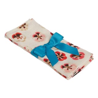 Micro Pansy in Linen Large Napkins Set of 2 For Sale