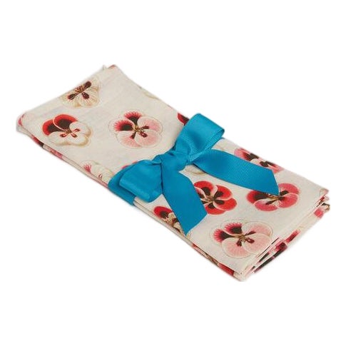 Micro Pansy in Linen Large Napkins Set of 2 For Sale