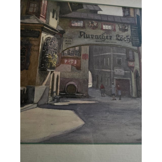 Art Nouveau Vintage Pre Mid Century Watercolor Painting Street Scene For Sale - Image 3 of 10
