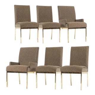 1970s Milo Baughman for Design Institute America Brass Tuxedo Parsons Chairs - Set of 6 For Sale