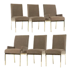 1970s Milo Baughman for Design Institute America Brass Tuxedo Parsons Chairs - Set of 6