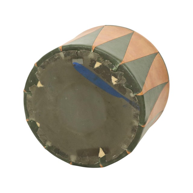 Vintage Round Pouf in Green and Brown Two-Tone Skai, 1960s For Sale - Image 10 of 11