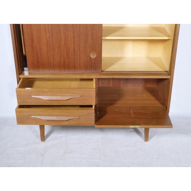 Mid-Century Modern Teak Highboard with Glass Display Case and Sliding Door, 1960s For Sale - Image 9 of 15