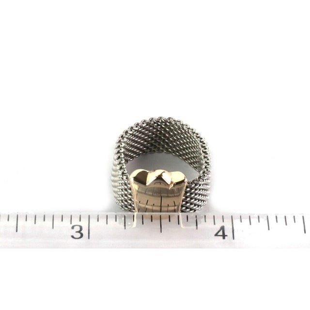 Mid 20th Century Mid 20th Century Tous 18k Gold & Stainless Tulip Charm Mesh Flex Band Ring Size 6 For Sale - Image 5 of 6