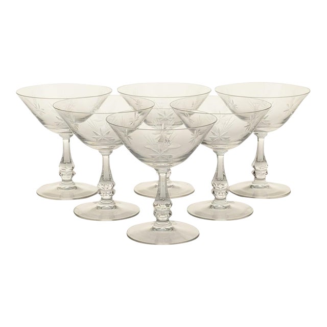 Vintage Mid-Century Modern Tiffin Franciscan Shooting Star Champagne Sherbet Glasses - Set of 6 For Sale