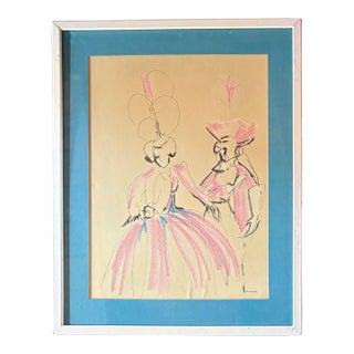 Vintage Robert Vantrease Framed Pencil and Crayon Costume Design, VU, Nashville For Sale