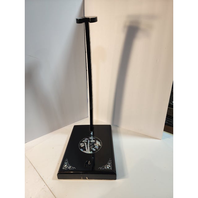 Japanese Antique Japanese Sword Stand: Black Lacquer With Abalone Inlay For Sale - Image 3 of 10
