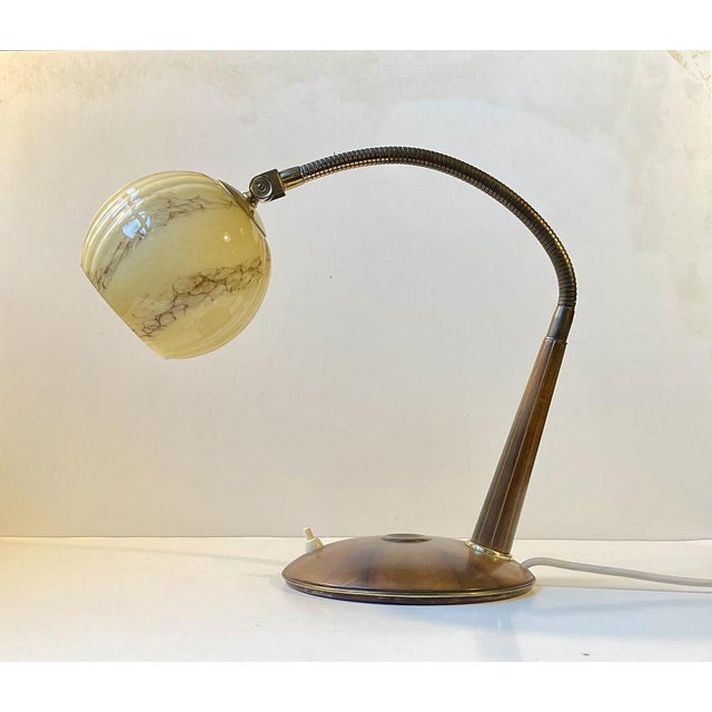 Italian Art Deco Table Lamp in Walnut and Marbled Glass, 1930s For Sale - Image 4 of 9