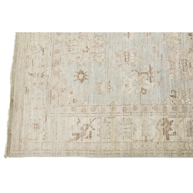 Gray Modern Handmade Floral Oushak Style Wool Rug For Sale - Image 4 of 8