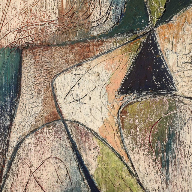 Mid-Century Modernist Abstract Figure Oil on Paper Painting Signed Hans Jaenisch For Sale - Image 9 of 12