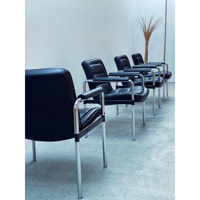 Black Vintage 8400 Chairs in Leather by Jorgen Kastholm for Kusch & Co., Germany, 1980s, Set of 4 For Sale - Image 8 of 18