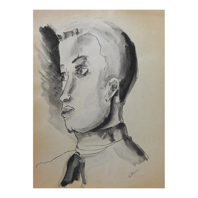 Mid 20th Century Modernist Male Portrait Painting For Sale
