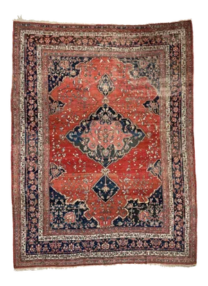 Antique Persian Ferahan with Medallion and Variations of Strawberry Field, 9.2 x 12.2