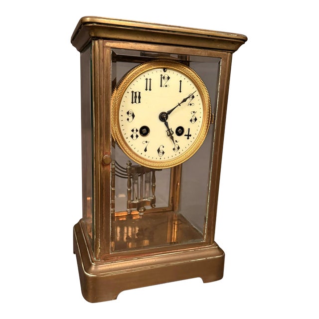 Late 19th Century French Crystal Regulator Clock With Brass Case, Circa 1890 For Sale