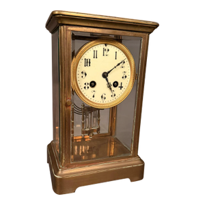 Late 19th Century French Crystal Regulator Clock With Brass Case, Circa 1890