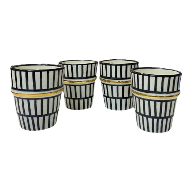 Gold 14k Beldi Cups Tea Glasses With Border on Gold Brass Set of 4 Cups For Sale