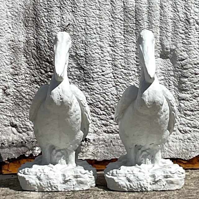 Sculpture Materials Vintage Coastal Painted Cast Concrete Pelicans - A Pair For Sale - Image 7 of 8