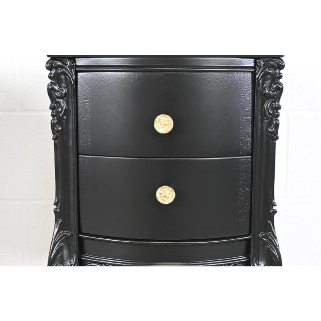 Antique French Rococo Style Black Lacquered Nightstands, a Pair For Sale In Las Vegas - Image 6 of 13