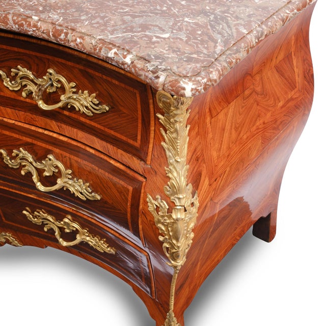 This exceptionally high-quality French commode from the late Louis XV period already exhibits characteristics of the...