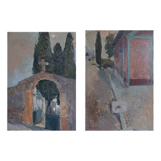 Gloria Muñoz, Study of Church Exterior, 1970s, Oil on Canvas For Sale
