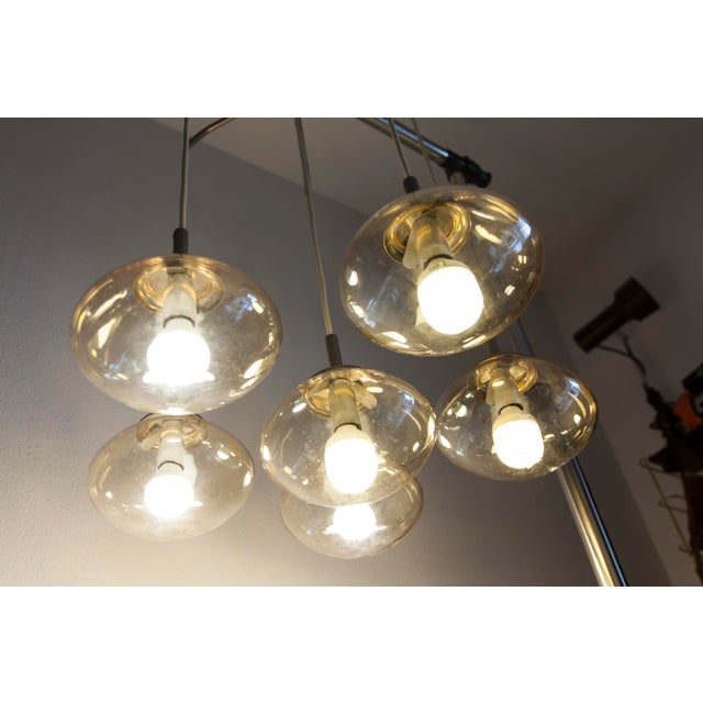 White Cascade Chandelier with 6-Light Smoked Glass Drops, 1960s For Sale - Image 8 of 18