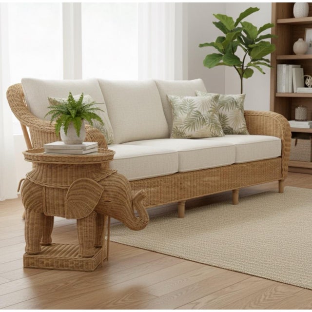 Wood Boho-Chic Wicker Elephant Side Table For Sale - Image 7 of 7