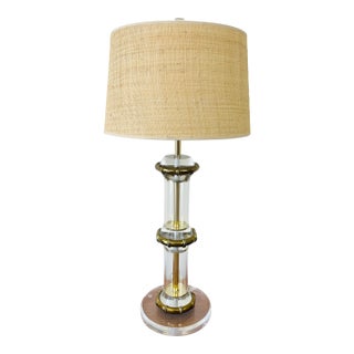 Vintage 1970s Karl Springer Style Acrylic & Brass Faux Bamboo Table Lamp For Sale