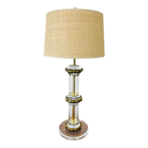 Vintage 1970s Karl Springer Style Acrylic & Brass Faux Bamboo Table Lamp