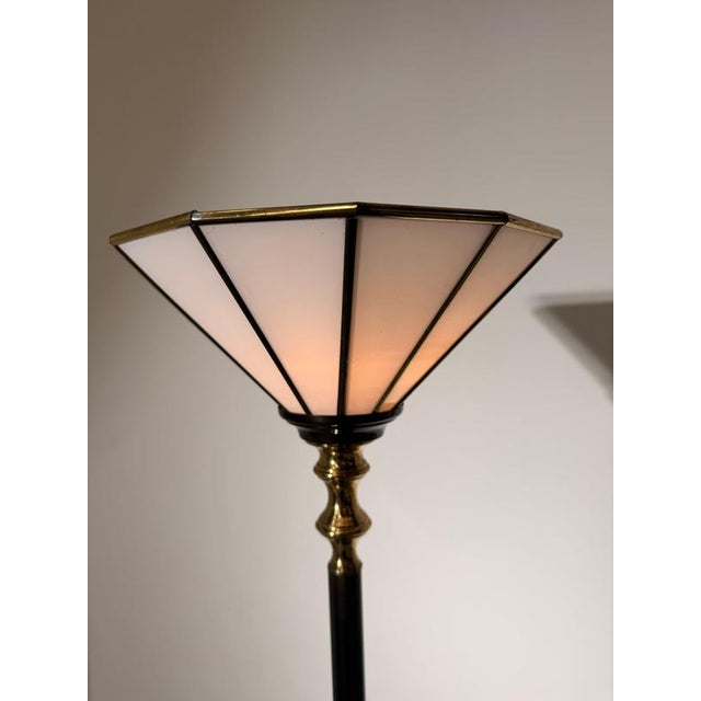 Art Deco Torchiere Floor Lamp in Metal, Brass, and Glass For Sale - Image 5 of 7