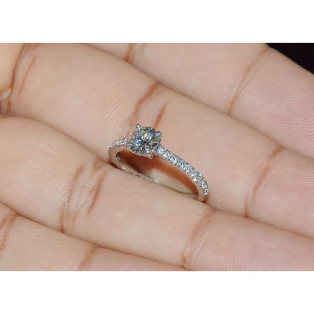 Genuine Tiffany & Co. Natural 0.81Cts Diamond Novo 950 Platinum Engagement Ring, size 5.5 For Sale - Image 10 of 10