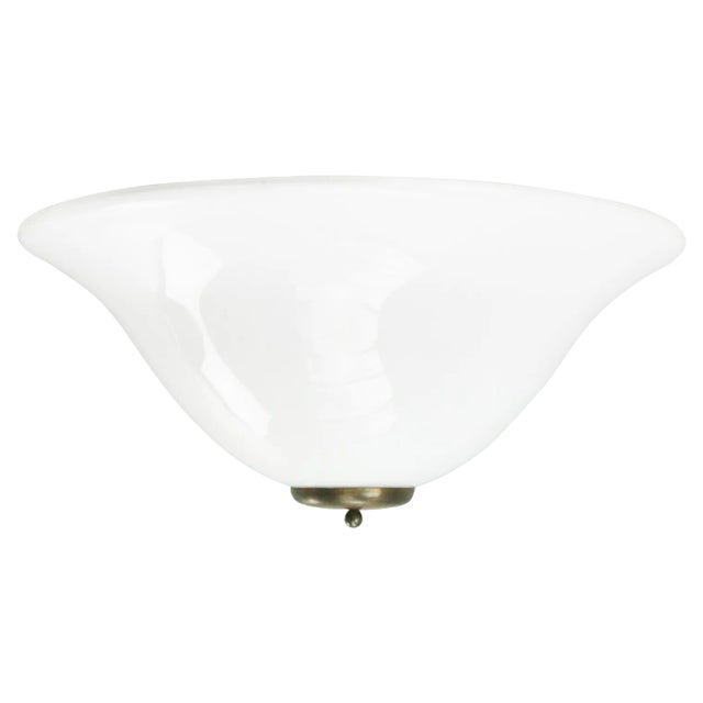 Vintage White Opaline Glass & Brass Wall Lamps For Sale