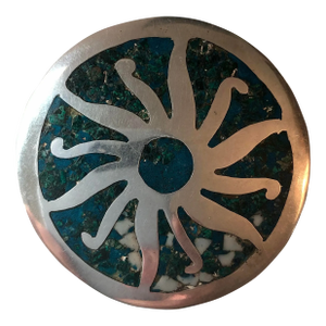 1960s Vintage Mexican Turquoise Sun Pendant Pin / Brooch