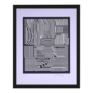 Late 20th Century Broey Neg Geometric Abstract Lavender Silkscreen Victor Vasarely For Sale