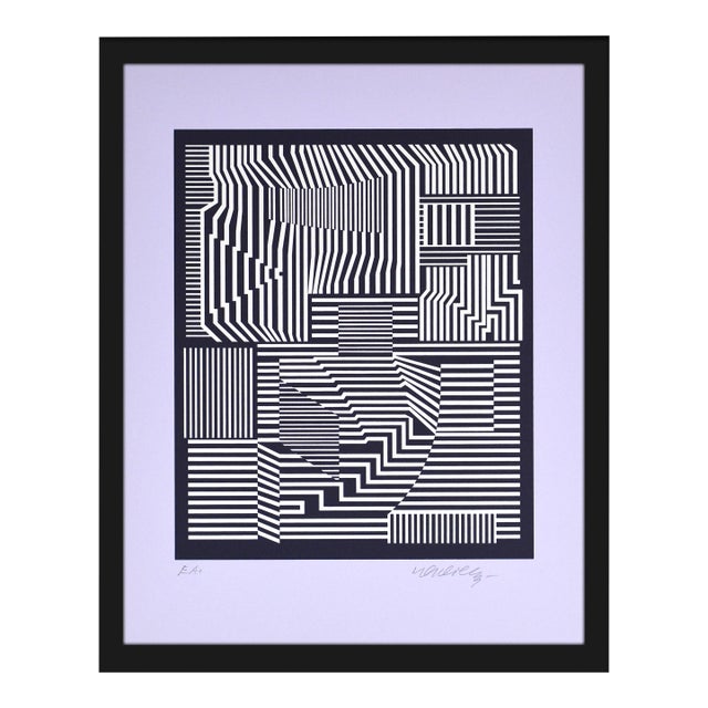 Late 20th Century Broey Neg Geometric Abstract Lavender Silkscreen Victor Vasarely For Sale
