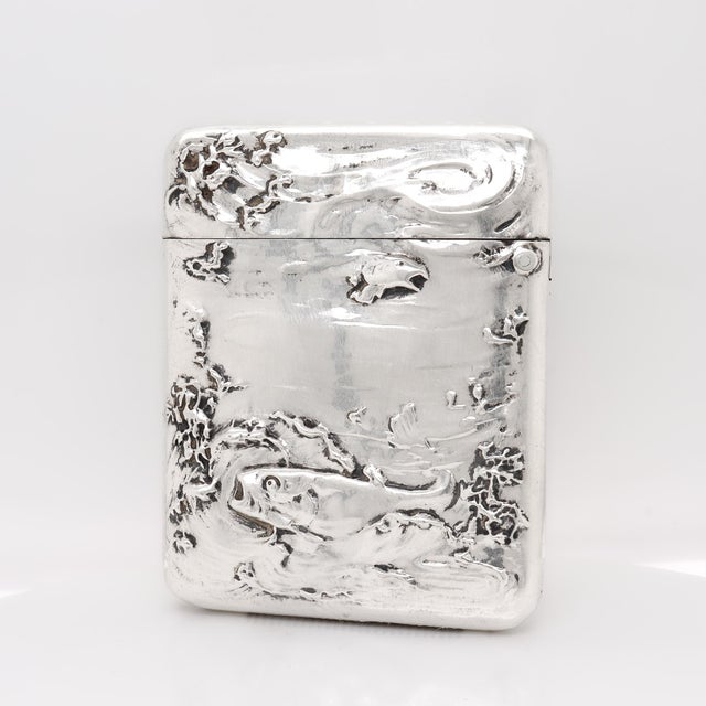 Art Nouveau Antique Blackinton & Co Nouveau Fish & Water Repousse Sterling Silver Matchsafe For Sale - Image 3 of 13
